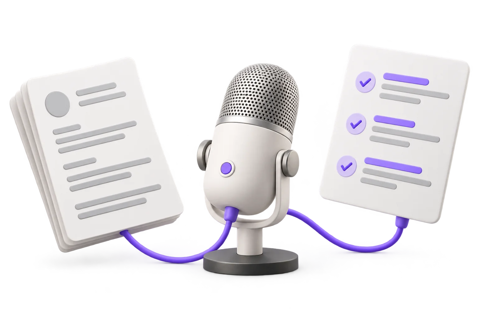 Illustration connecting a resume, a microphone and an annotated feedback report